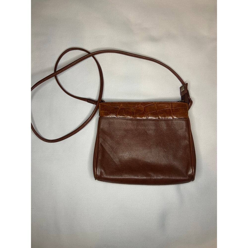 Vintage Objectives Brown Genuine Leather Croc Embossed Crossbody Bag Purse